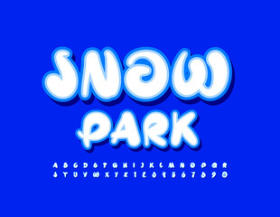 Vector artistic emblem Snow Park. Handwritten creative Font. Modern Alphabet Letters and Numbers set
