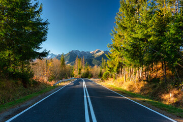 Autumnal landscape of the road to the Tatra Mountains, Poland.