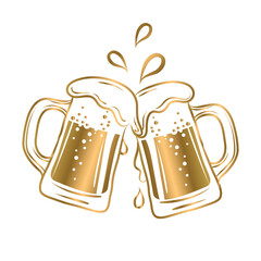 gold Beer glasses mug hand drawn vector illustration. Cartoon style. Isolated on white background. Design for banner, poster, greeting cards, web, invitation to party.
