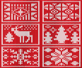 Knitted winter scanrinavian pattern, xmas set. vector illustration
