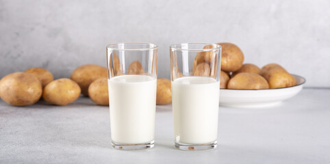 Dairy-free potato drink in glasses. Plant-based alternative milk