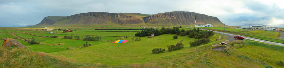 Panoramic view of Reykholar, West Fjords, Iceland, Europe
