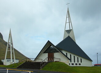 Fototapeta na wymiar Church Olafsvikurkirkja in Olafsvik, Snaefellsnes Peninsula, Iceland, Europe 