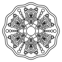 black and white contour isolated circular ornament. ethnic pattern. plate. coloring page, embroidery, template, henna, tattoo.