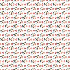 Colorful flower and colorful leaves, seamless pattern on the white background. Vector illustration. Wrapping paper.