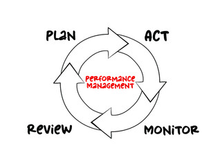 Performance management - process of ensuring that a set of activities and outputs meets an organization's goals in an effective and efficient manner, mind map concept for presentation and reports