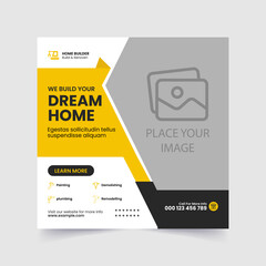 Construction handyman home repair flyer social media post amp web banner template design, Modern abstract flat corporate real estate construction social media post