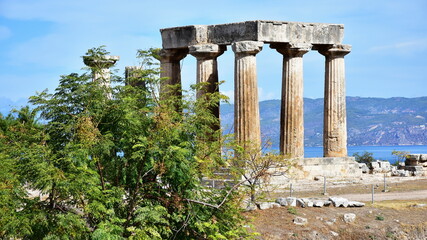 ruins of the Apollo Temple in ancient Corinth, Greece