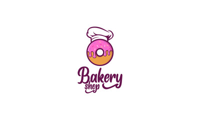 colorful bakery logo design with donut and chef hat