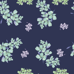watercolor illustration seamless pattern alstroemeria flowers in a bouquet on a dark blue background,for wallpaper or fabric