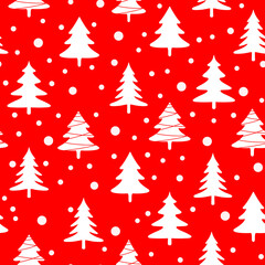 Christmas tree white simple drawing new year ornament seamless pattern