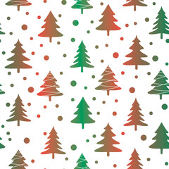 Christmas tree simple multicolor green and red drawing new year ornament seamless pattern
