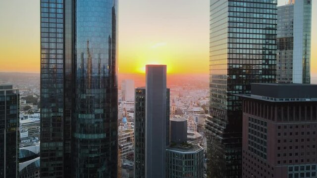 A bird's eye view of Frankfurt financial world at sunrise (part 1)