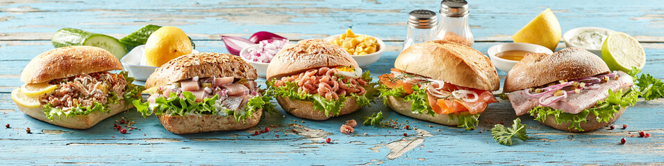 Set of sandwiches with seafood stuff