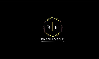 BK is a luxury logo with a classic golden color and attractive design with black background.