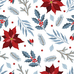 Holiday Seamless Pattern with Christmas forest branches.