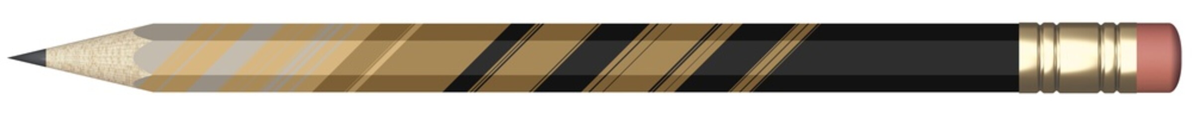 Obraz premium Sharp pencil. Gold and black. Business. Back to school. 3D render. Template for text. Background for design. School supplies. Office tools. Art. Stationery. 3D illustration. Wood pencil with eraser.