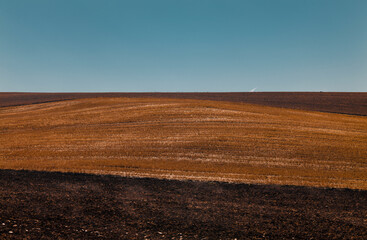 Landscape of field in autumn against sky. Shot in Castilla y Leon, Spain