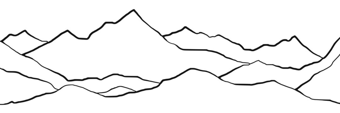 Vector sketch, mountain landscape, imitation of a pencil drawing