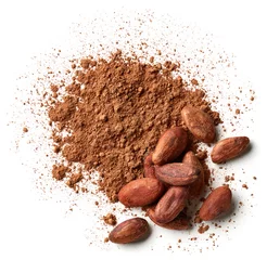 Deurstickers Heap of cocoa powder and beans isolated on white background © baibaz