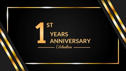 Luxurious and elegant design to celebrate 1st anniversary with black and gold. vector illustration - obrazy, fototapety, plakaty