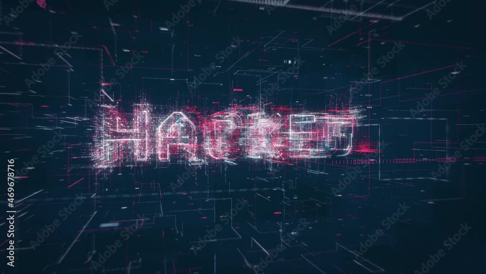 Poster Hacked title key word build up animation on a binary code digital network background