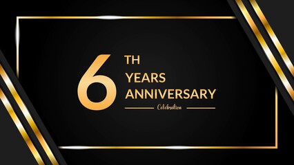 Luxurious and elegant design to celebrate 6th anniversary with black and gold. vector illustration