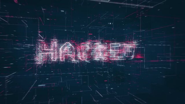 Hacked title key word build up animation on a binary code digital network background
