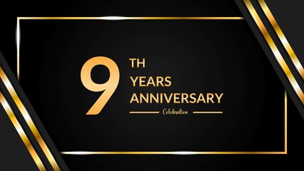 Luxurious and elegant design to celebrate 9th anniversary with black and gold. vector illustration