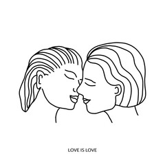 A Lesbian Kiss. Vector illustration isolated on a white background. two girls kissing.the concept of feminism and equality of homosexuality. for social media stickers, icons, and logos