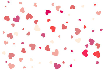 Red and pink flying hearts isolated on white background.