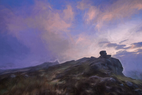 Digital painting of Ramshaw Rocks at The Roaches in the Peak District National Park.