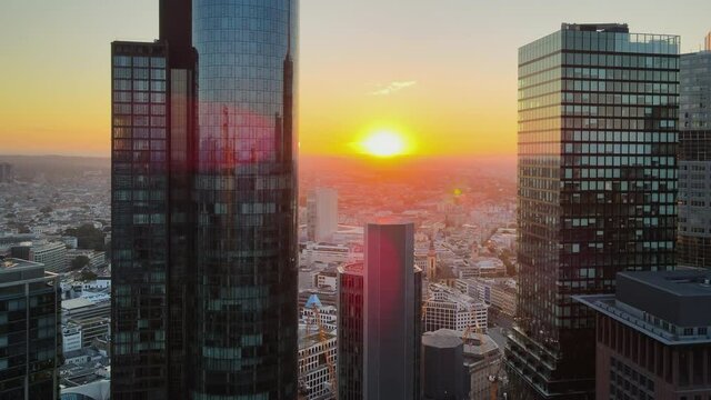 A bird's eye view of Frankfurt financial world at sunrise (part 2)