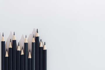 Pencil arrangement. Black and white concept, copy space.