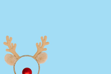 Funny reindeer with big red nose, cute Christmas invitation card.