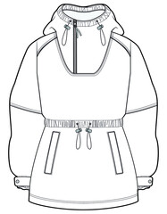 hoodie jacket men and women unisex drawstring throw over, popover hooded jacket flat sketch vector illustration © SQB Creation 