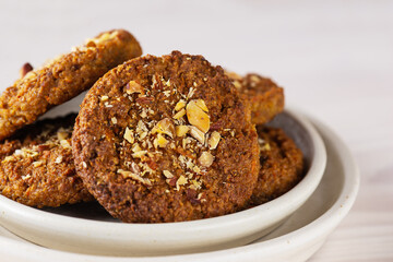 Homemade cookies on a light background. Sugar, gluten, lactose free, vegan.
