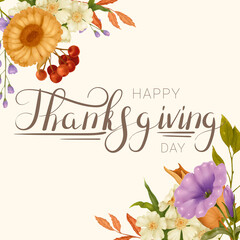 Obraz premium Happy Thanksgiving Day. Card with floral watercolor frame