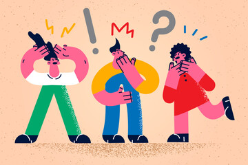 Frustrated people feel distressed having communication problem 