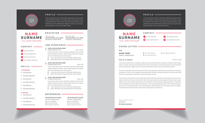 Resume cv and Cover Letter template with black and Rad Accents
