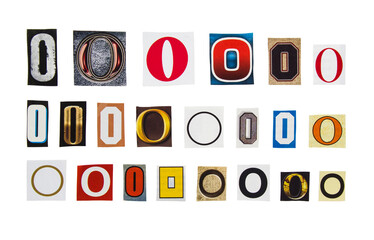 Alphabet letter O cutting from magazine paper. Newspaper clippings with letter O isolated on white background. Anonymous text concept.