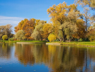 Fototapeta na wymiar Parks of St. Petersburg. Golden autumn. Russia.