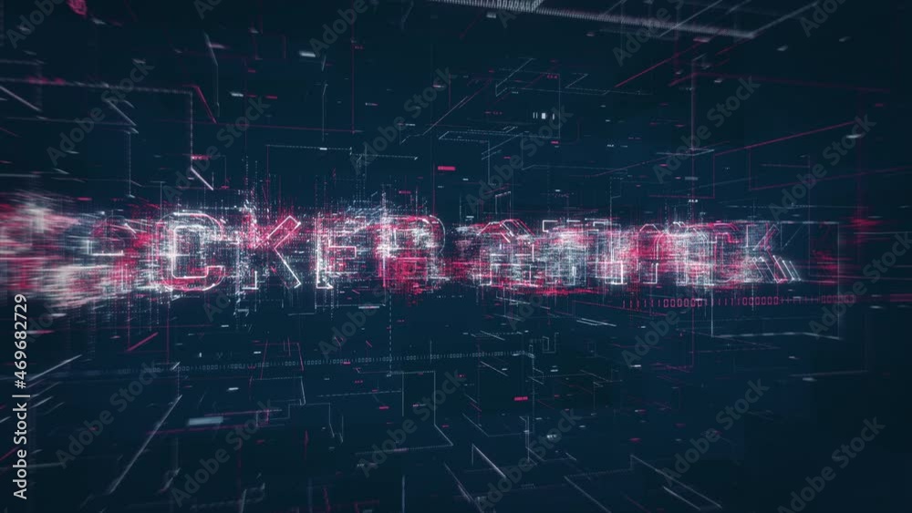 Poster Hacker attack title key word build up animation on a binary code digital network background