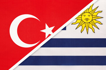 Turkey and Uruguay, symbol of country. Turkish vs Uruguayan national flag