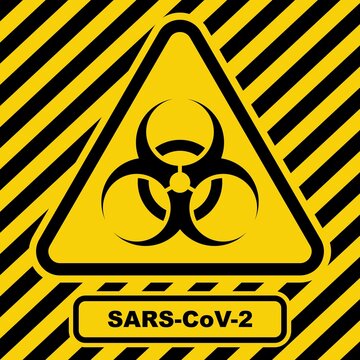 SARS-CoV-2 warning sign in a triangle. Global epidemic of Coronavirus Covid-19. Vector illustration