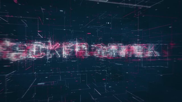 Hacker attack title key word build up animation on a binary code digital network background