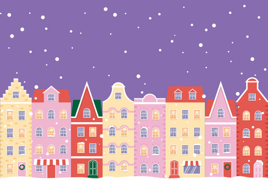 vector background with winter landscape with houses in snow for banners, cards, flyers, social media wallpapers, etc. © mar_mite_