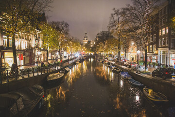 River in Amsterdam at night 