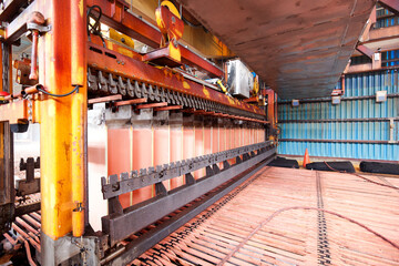 Production of copper cathodes at an electrowinning plant in a copper mine in Chile