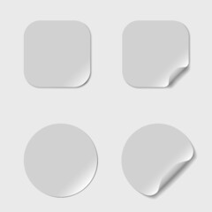 Square and circle blank glue adhesive stickers mockup vector desing illustration